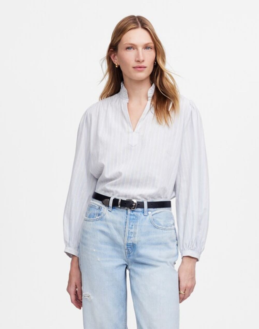 NWT Madewell Ruffled Popover Top in Stripe Size XL